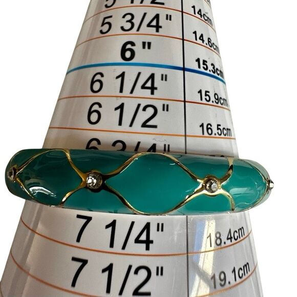 Turquoise Enamel Wave Hinged Bangle Bracelet - Picture 5 of 6